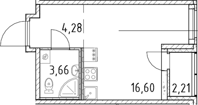 Квартира студия 24.54 м², 10/18 эт., ЖК «Город Первых»